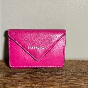Balenciaga Pink Mini Trifold Leather Wallet